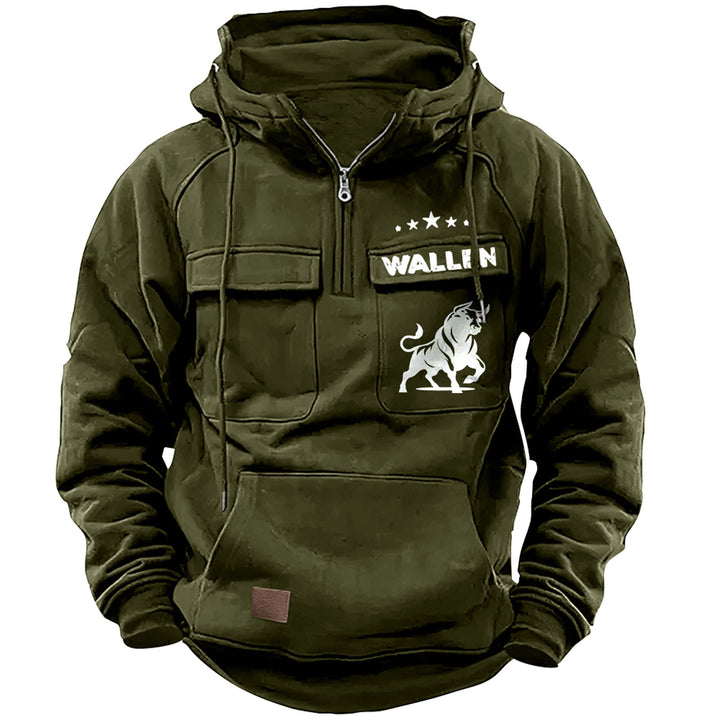 Herren nan Kapuzenpullover mit Halbzip, Cargo-Brusttaschen und Kängurutasche Drune