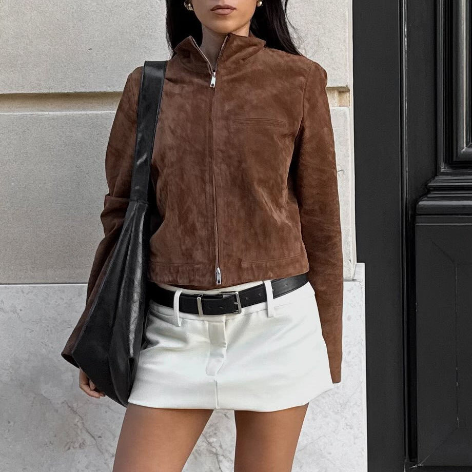 Damen Wildlederjacke mit modernem Stehkragen Drune
