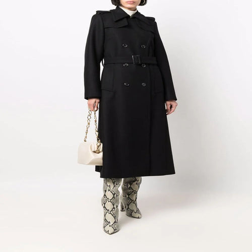 Damen Gehrock-Mantel im Trenchcoat-Stil mit betonter Taille und Schulterriegel Drune