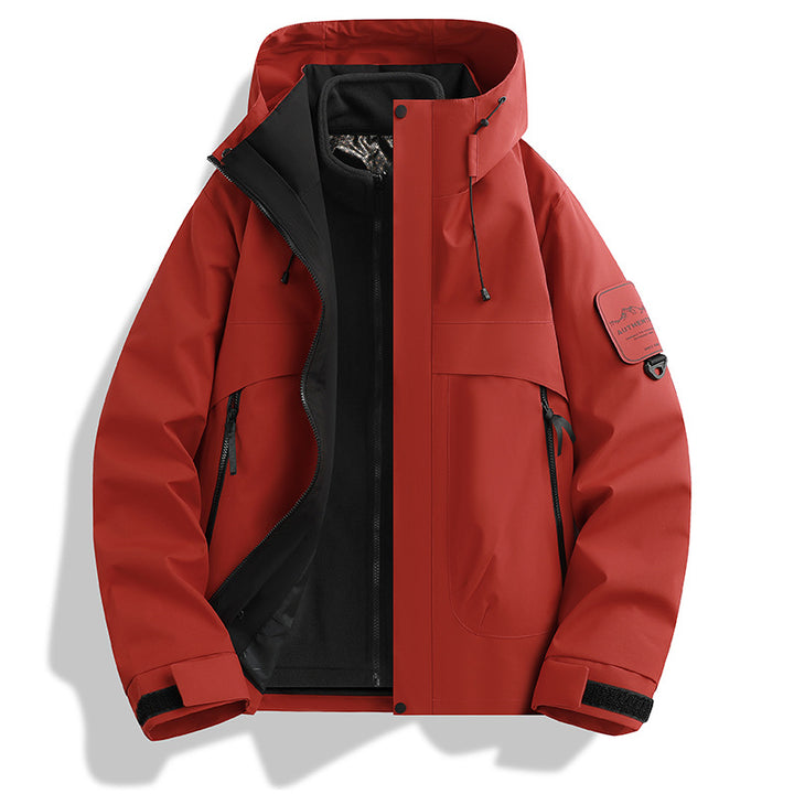 Herren modulare wasserdichte Outdoorjacke mit abnehmbarer Fleece-Innenjacke und verstellbarer Kapuze Drune