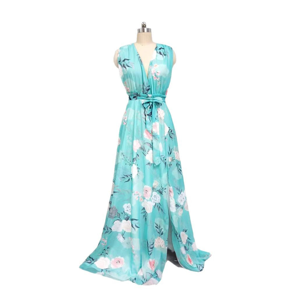 Damen Maxikleid mit fließendem Chiffon und romantischer Blumenstickerei Drune