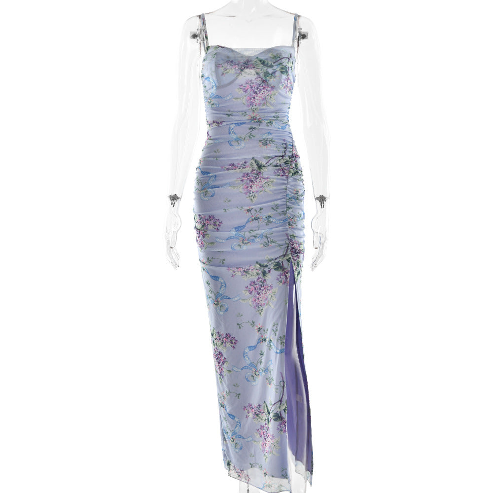Damen Maxikleid mit floralem Musterdruck und seitlichem Schlitz Drune