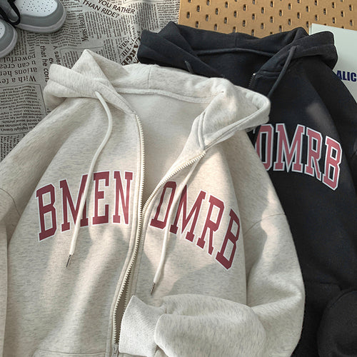 Damen Kapuzenjacke mit durchgehendem Reißverschluss und modischem Aufdruck Drune
