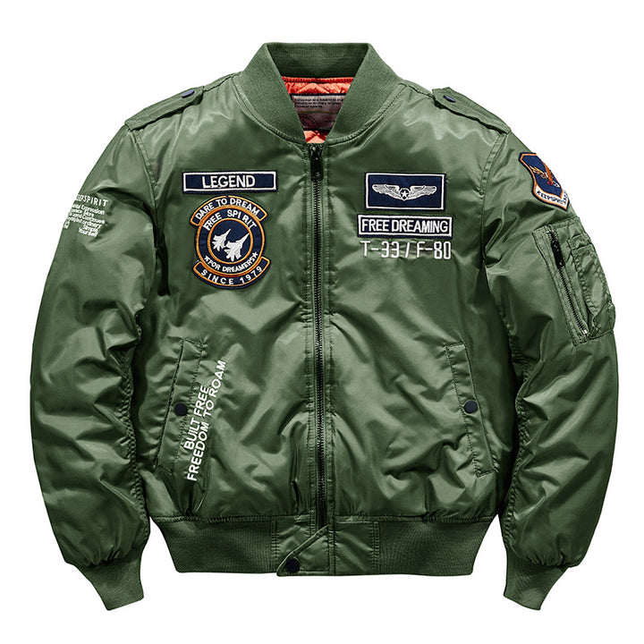 Herren  von den Alpen inspirierte Flug-Bomberjacke mit gestickten Patches und verstärktem Rippbund Drune
