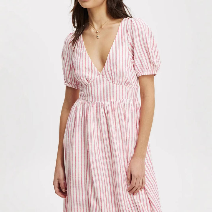 Damen Maxikleid mit V-Ausschnitt und Puffärmeln Drune