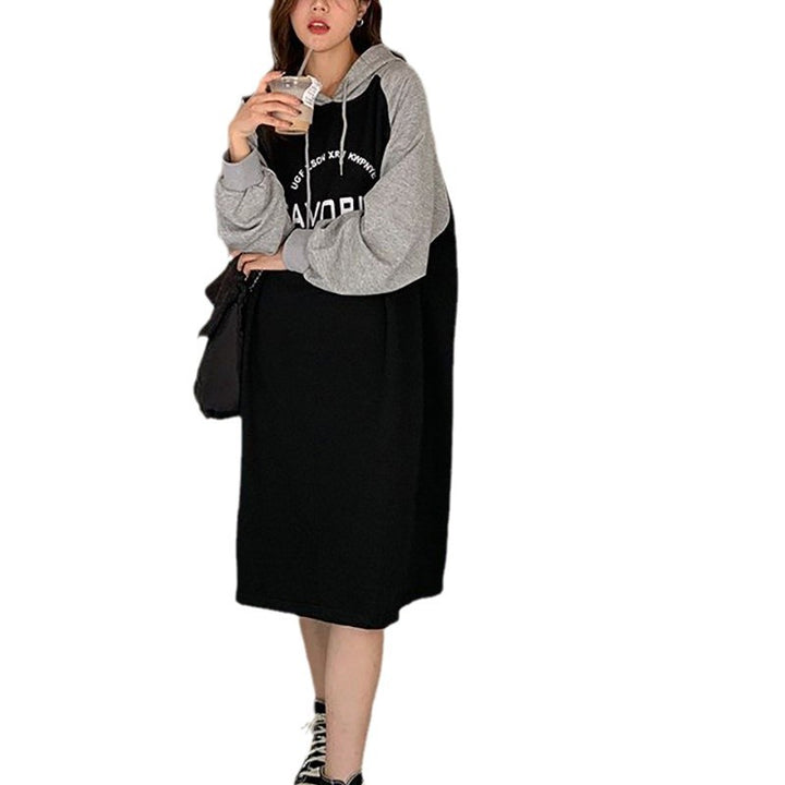 Damen Hoodie-Kleid im lässigen Oversized-Stil mit grafischem Druck und seitlichen Eingrifftaschen Drune