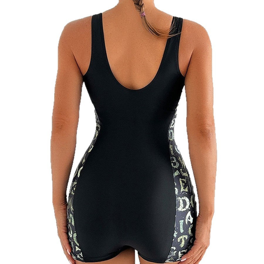 Damen Sportlicher Shorty-Badeanzug mit grafischem Muster Drune