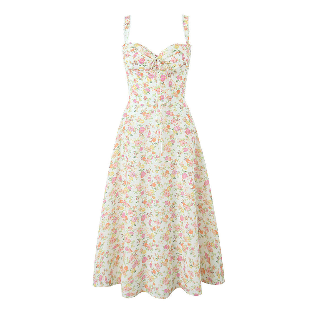 Damen Sommerliches A-Linien Kleid mit floralen Akzenten Drune