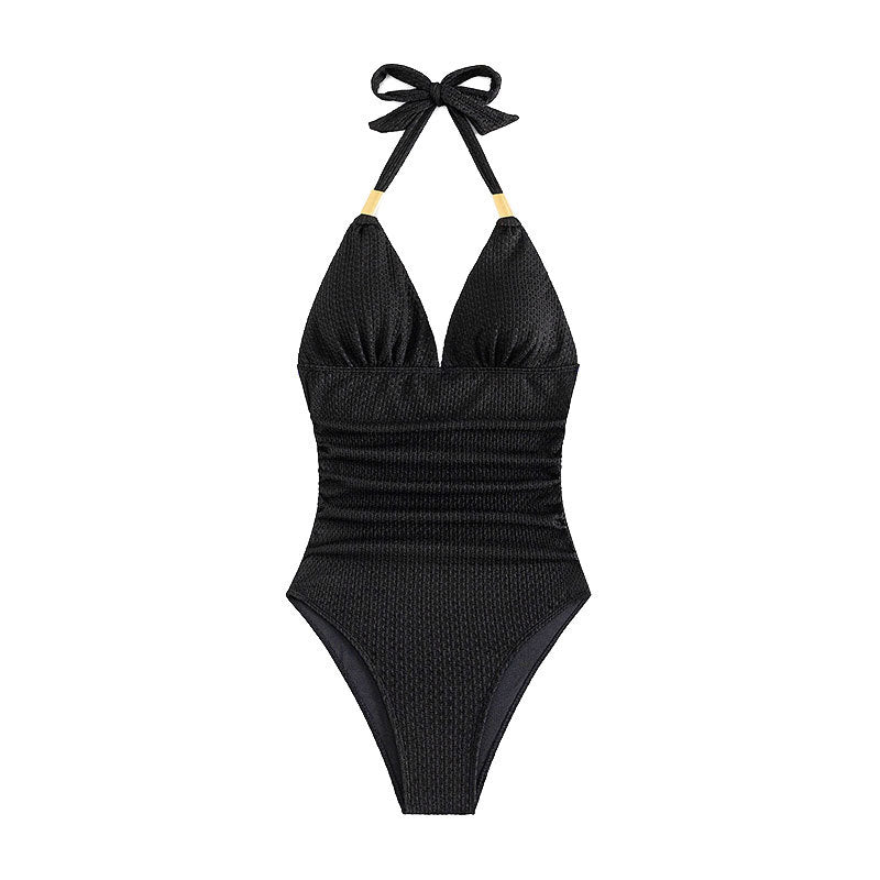 Damen Eleganter V-Ausschnitt Einteiler Badeanzug Drune