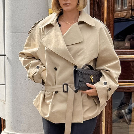 Damen modische Trenchcoatjacke mit Gürtel und großzügigem Schnitt Drune