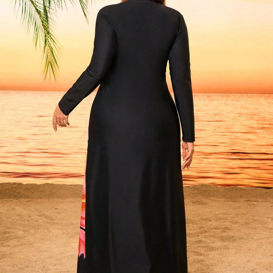 Damen Strandkleid mit langen Ärmeln und floralem Design Drune