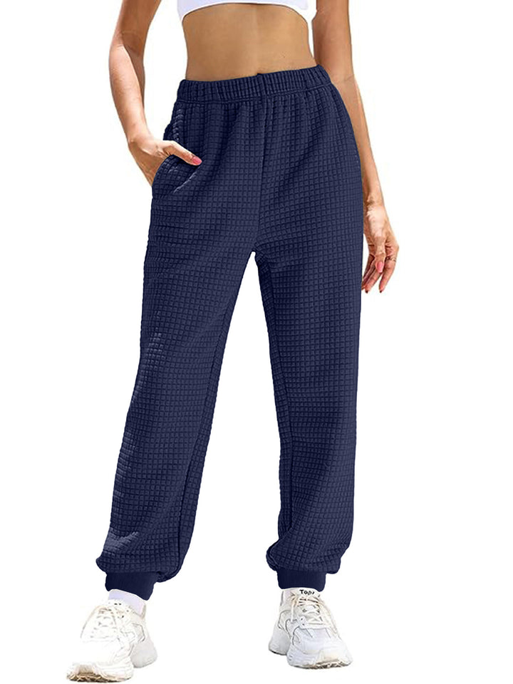 Damen Lässige Waffelstrick-Loungehose mit hohem Elastikbund und Bündchen Drune