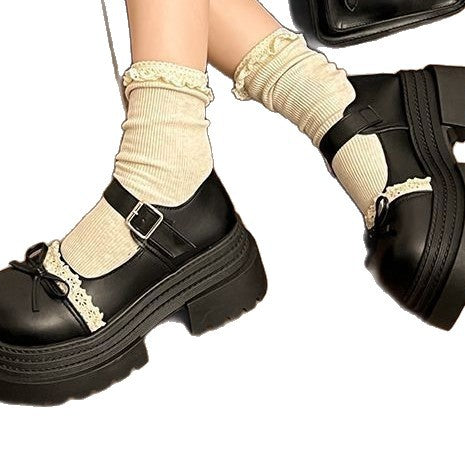 Damen Modische Mary Jane Schuhe mit dekorativer Schleife und robuster Plateau-Sohle Drune