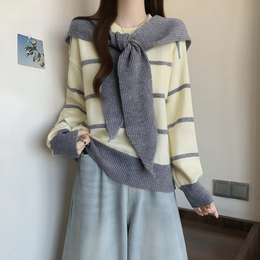 Damen lässiger Pullover mit Bindegürtel Drune