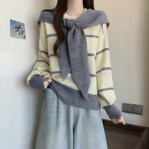 Damen lässiger Pullover mit Bindegürtel Drune