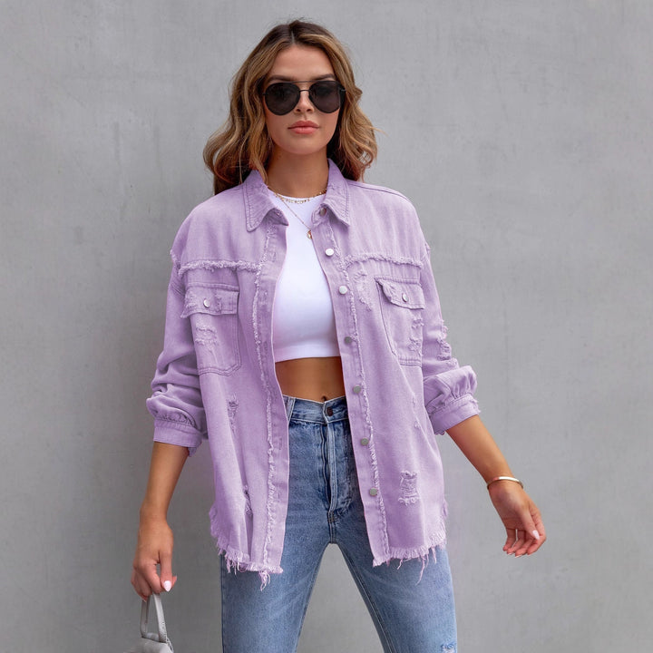 Damen Jeansjacke im lässigen Oversize-Schnitt mit fransigen Details Drune