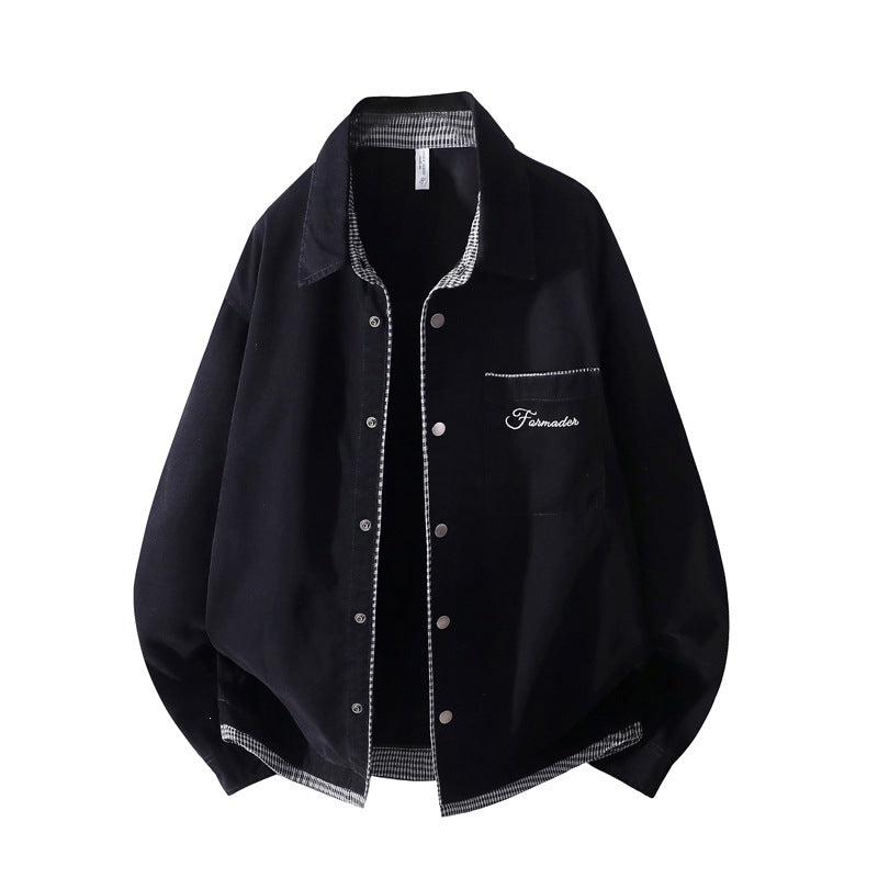 Unisex Oversize-Hemdjacke mit kontrastierter Karo-Innenverarbeitung & Brusttasche Drune
