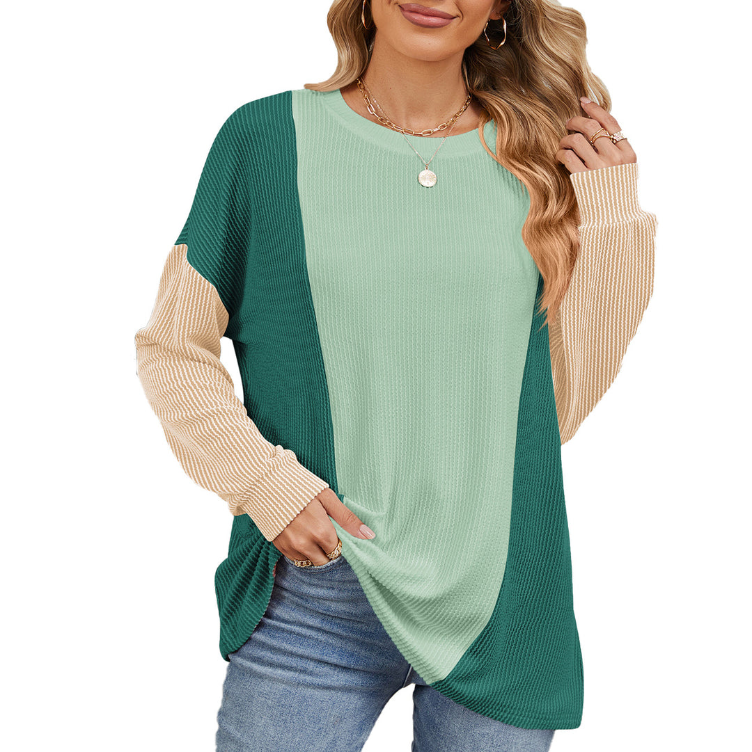Damen oversized Pullover mit strukturiertem Rippdesign und modernen Farbblockakzenten Drune