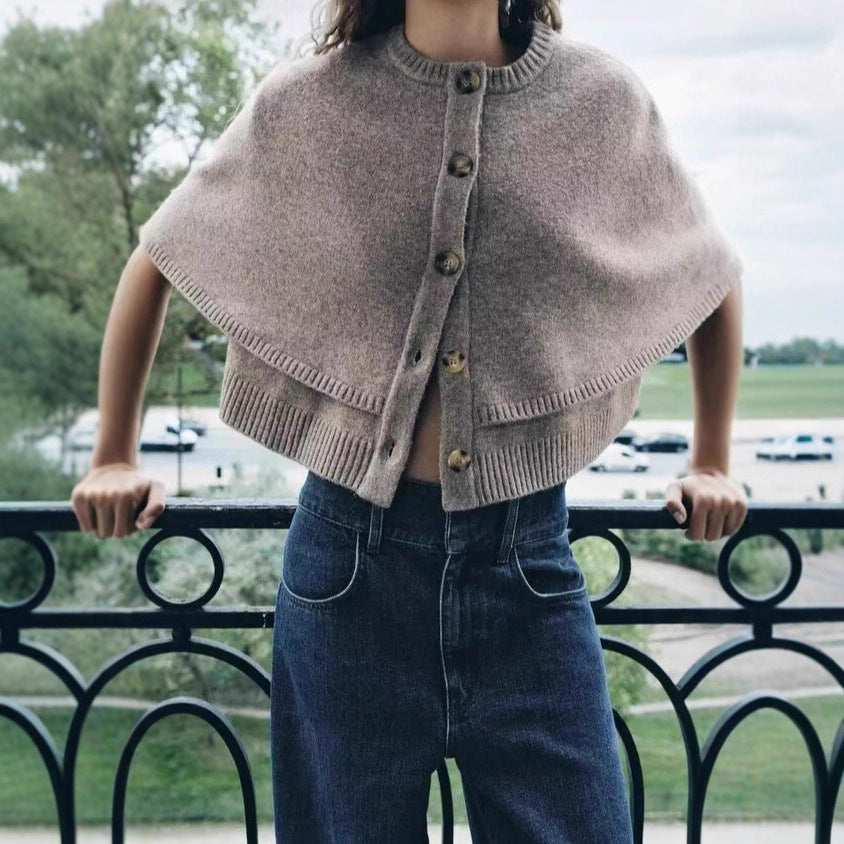 Damen Cape-Cardigan mit durchgehender Knopfleiste und doppellagigem Saum Drune