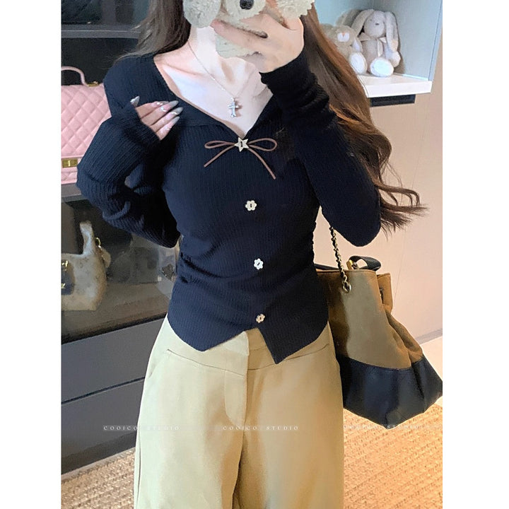 Damen Strickbluse mit eleganter Schleife Drune