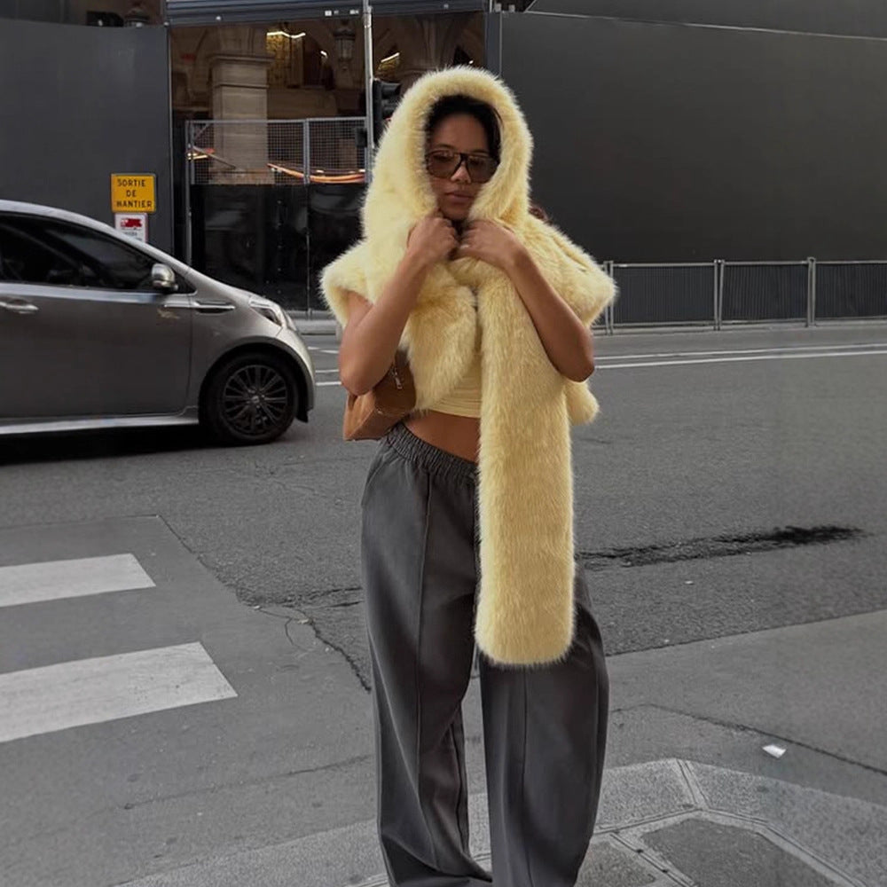 Damen Oversized Kunstfell-Mantel mit weitem Kragen und ausgestellten Ärmeln Drune
