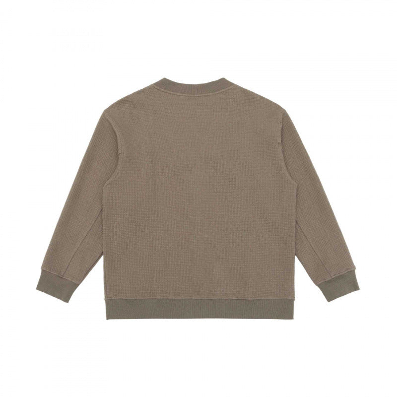 Unisex Oversize Waffelstrick-Cardigan mit V-Ausschnitt, Knopfleiste und aufgesetzten Taschen Drune