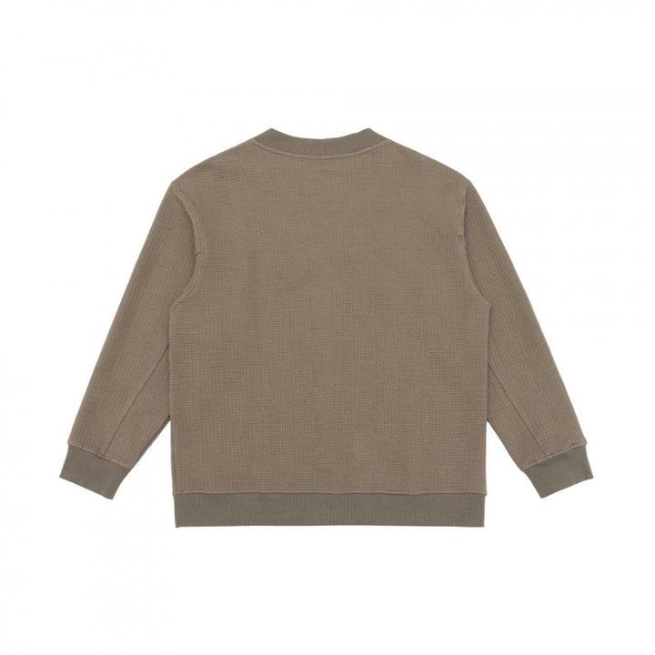 Unisex Oversize Waffelstrick-Cardigan mit V-Ausschnitt, Knopfleiste und aufgesetzten Taschen Drune