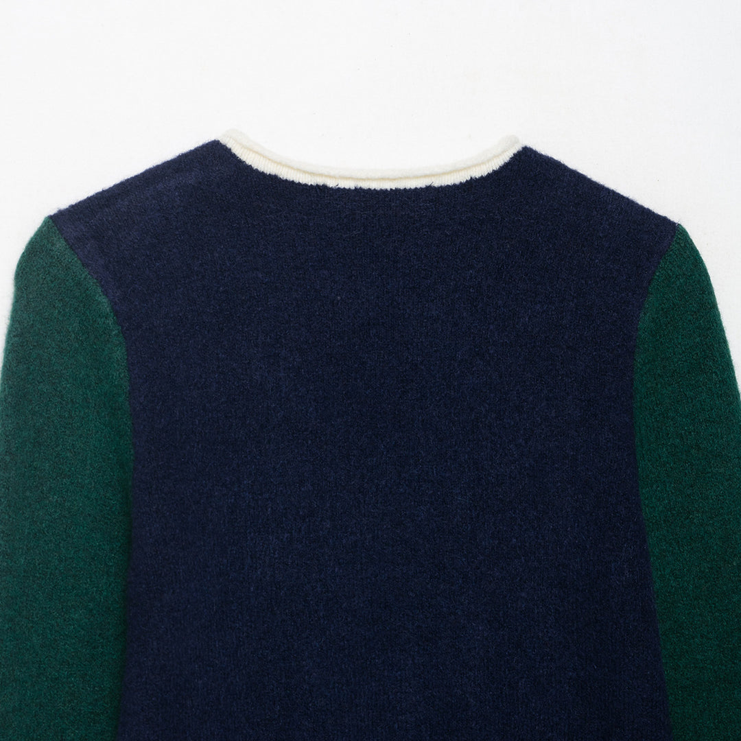 Damen Kuscheliger Colorblock-Pullover mit Rundhalsausschnitt und Kontrastärmeln Drune