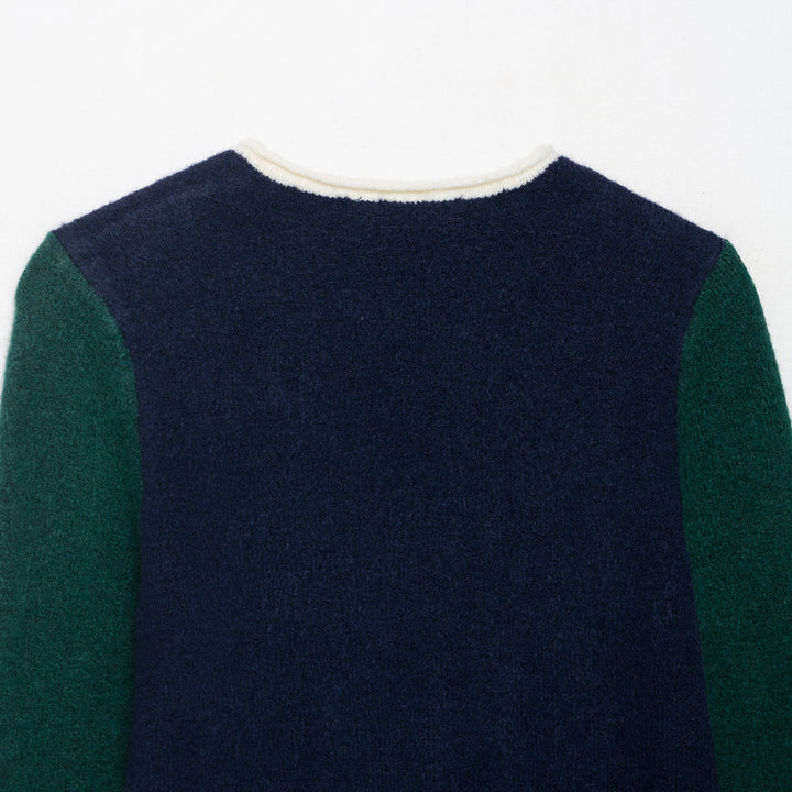 Damen Kuscheliger Colorblock-Pullover mit Rundhalsausschnitt und Kontrastärmeln Drune