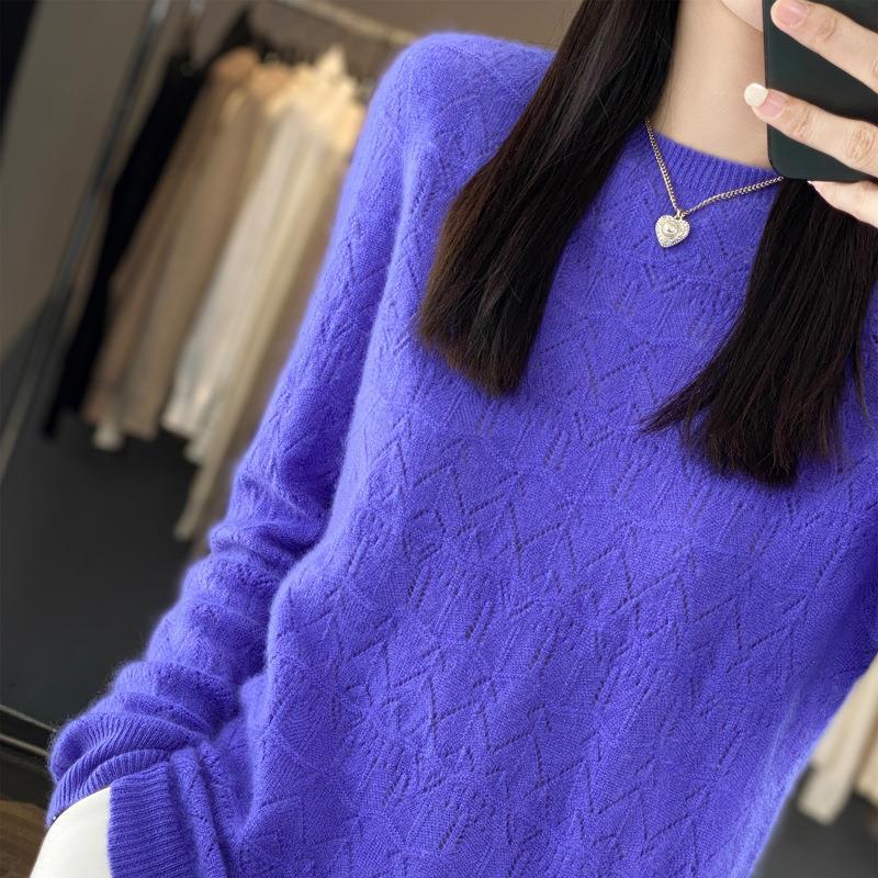 Damen Kuscheliger Feinstrickpullover mit Ajour-Diamantmuster und weiter Passform Drune