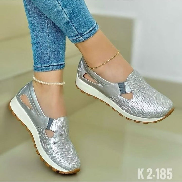 Damen  atmungsaktive Slip-On Keilsneaker aus Kunstleder mit Cut-Outs und gepolsterter Komfortsohle Drune