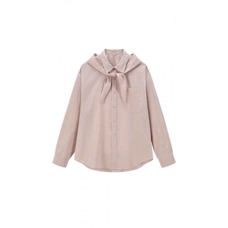 Damen Karo-Hemd mit angenähter Halstuch-Detail und legerer Oversize-Silhouette Drune