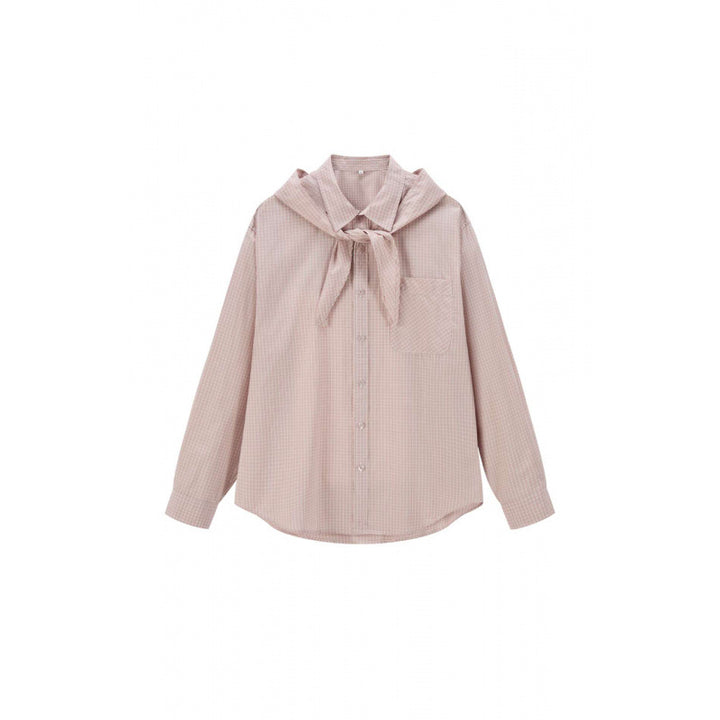 Damen Karo-Hemd mit angenähter Halstuch-Detail und legerer Oversize-Silhouette Drune