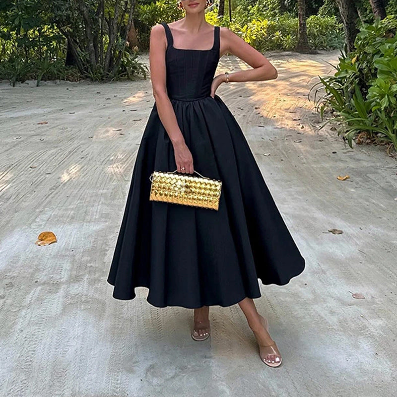 Damen Maxikleid mit eleganter A-Linie und quadratischem Ausschnitt Drune