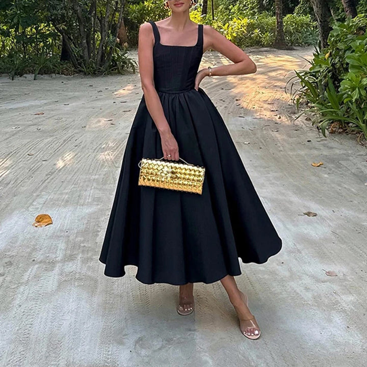 Damen Maxikleid mit eleganter A-Linie und quadratischem Ausschnitt Drune