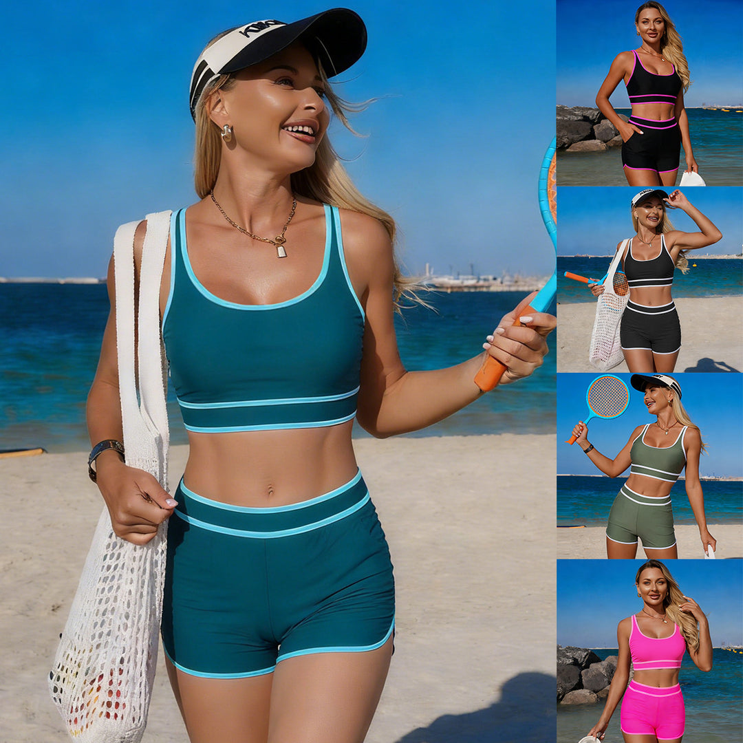 Damen Sport-Bikini-Set mit verstellbaren Trägern und Hochbund Drune