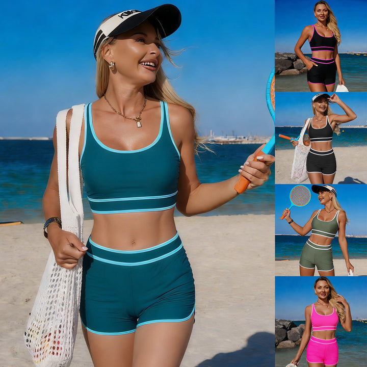 Damen Sport-Bikini-Set mit verstellbaren Trägern und Hochbund Drune