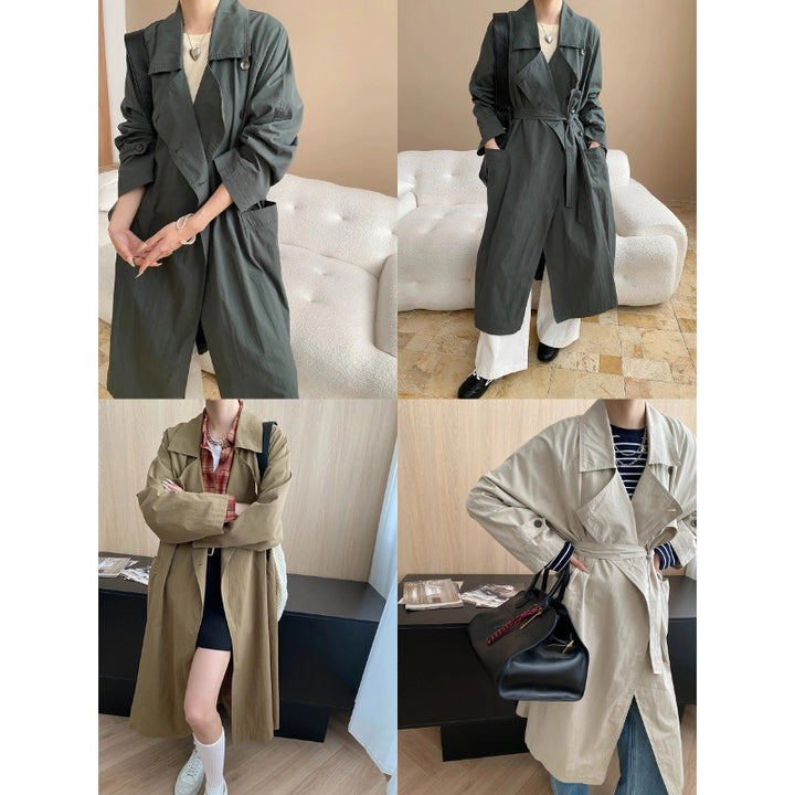 Damen eleganter Oversized Trenchcoat mit praktischen Taschen und Gürtel Drune