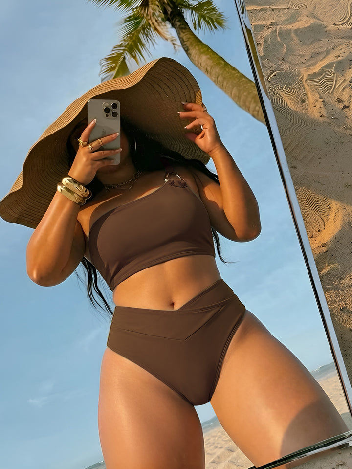 Damen Hochtailliertes Bikini-Set mit asymmetrischem Oberteil Drune