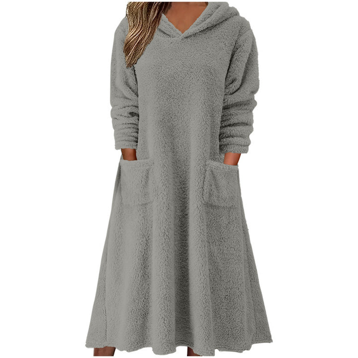 Damen Kuscheliger Fleece-Kleid mit Kapuze und praktischen Taschen Drune