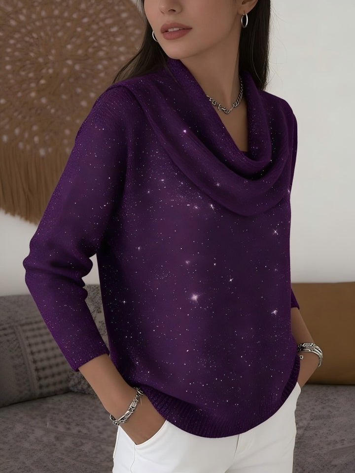 Damen Glitzernder Strickpullover mit Wasserfall-Ausschnitt Drune