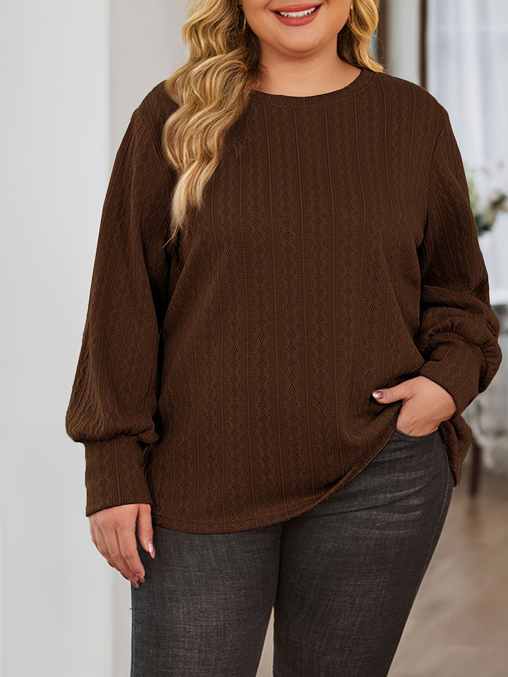 Damen Texturierter Oversize-Strickpullover mit Rundhalsausschnitt und Ballonärmeln Drune