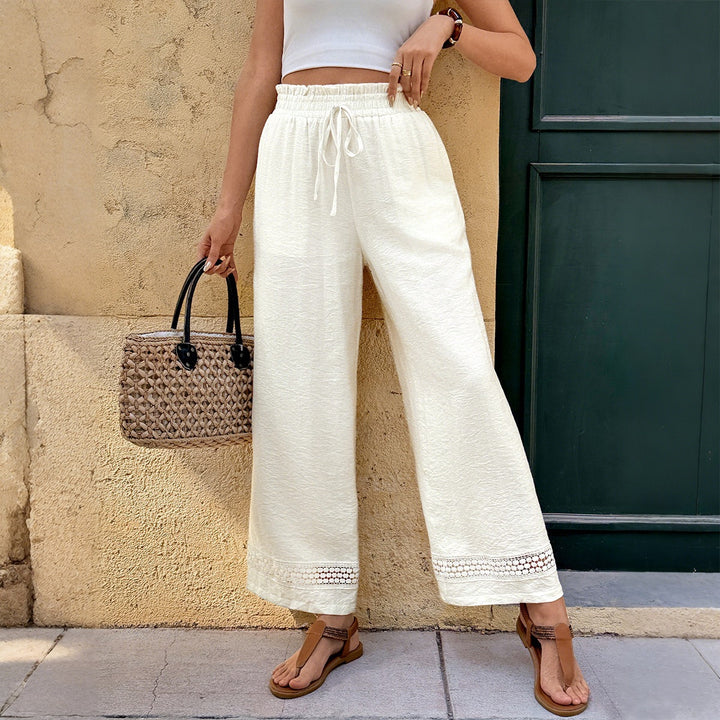 Damen Luftige Palazzo-Hose mit Taillenkordel und Spitze Drune
