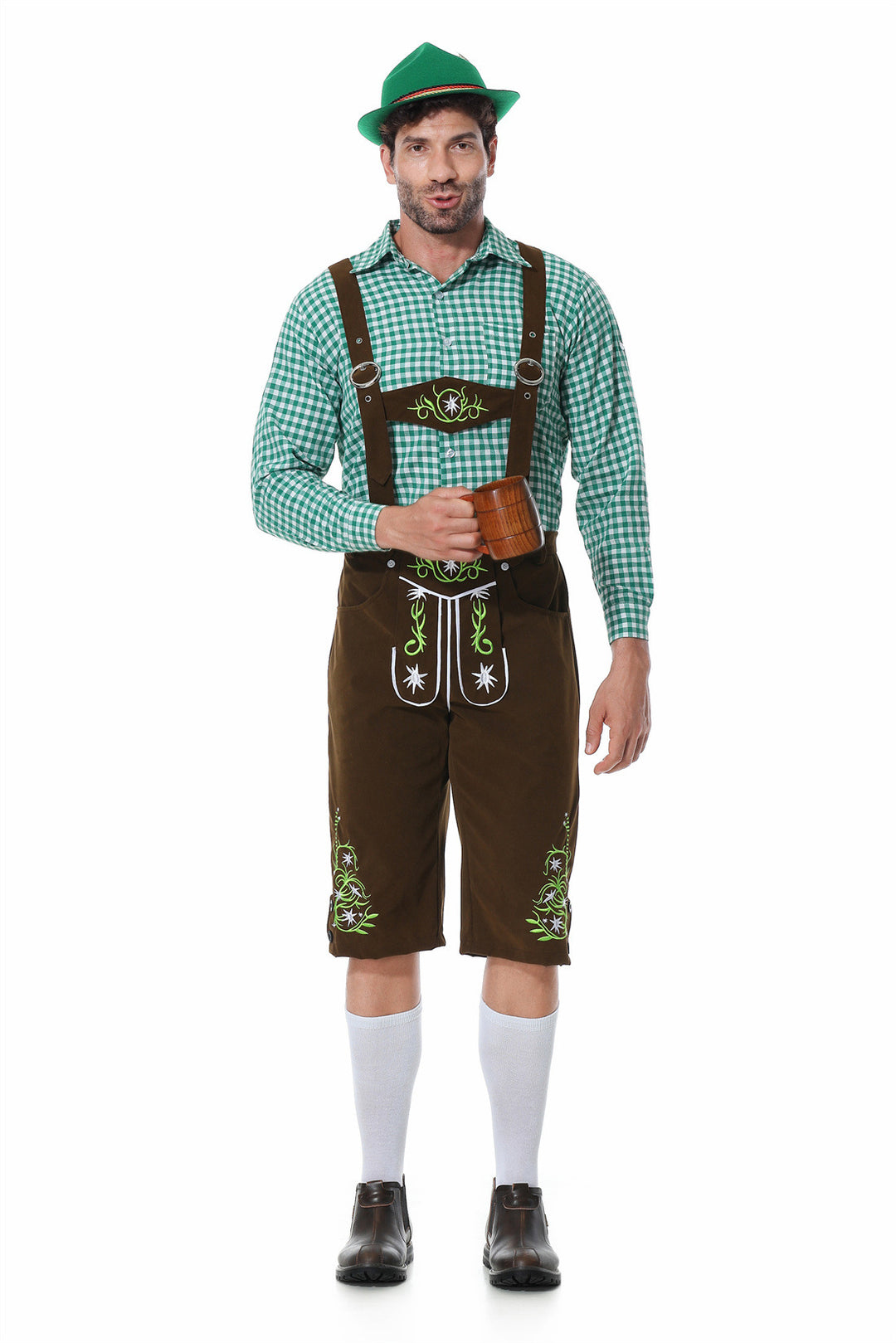 Herren nan authentische Trachtenlederhose kurz mit verstellbaren Trägern und aufwendiger Stickerei Drune