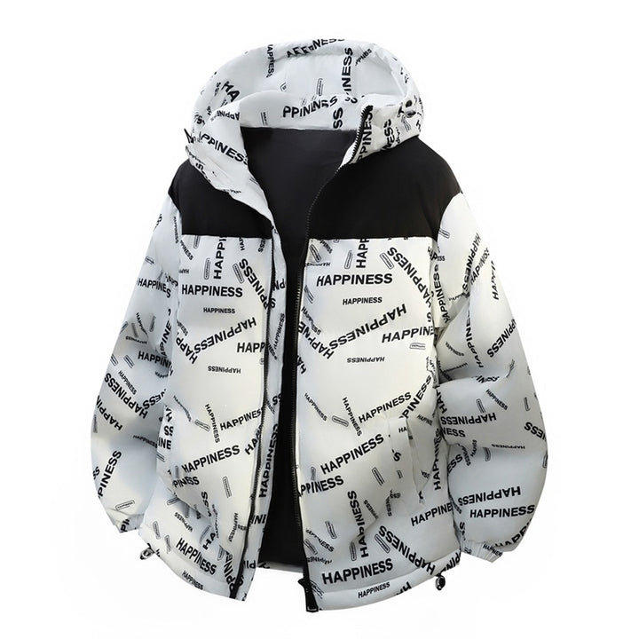 Unisex Oversize-Steppkapuzenjacke mit Allover-Print & Kontrastpasse Drune