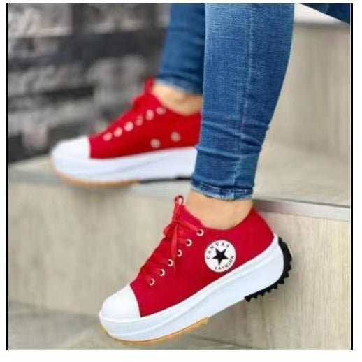 Damen  retro-inspirierte Canvas-Plateau-Sneaker mit verstärkter Zehenkappe und griffiger Profilsohle Drune