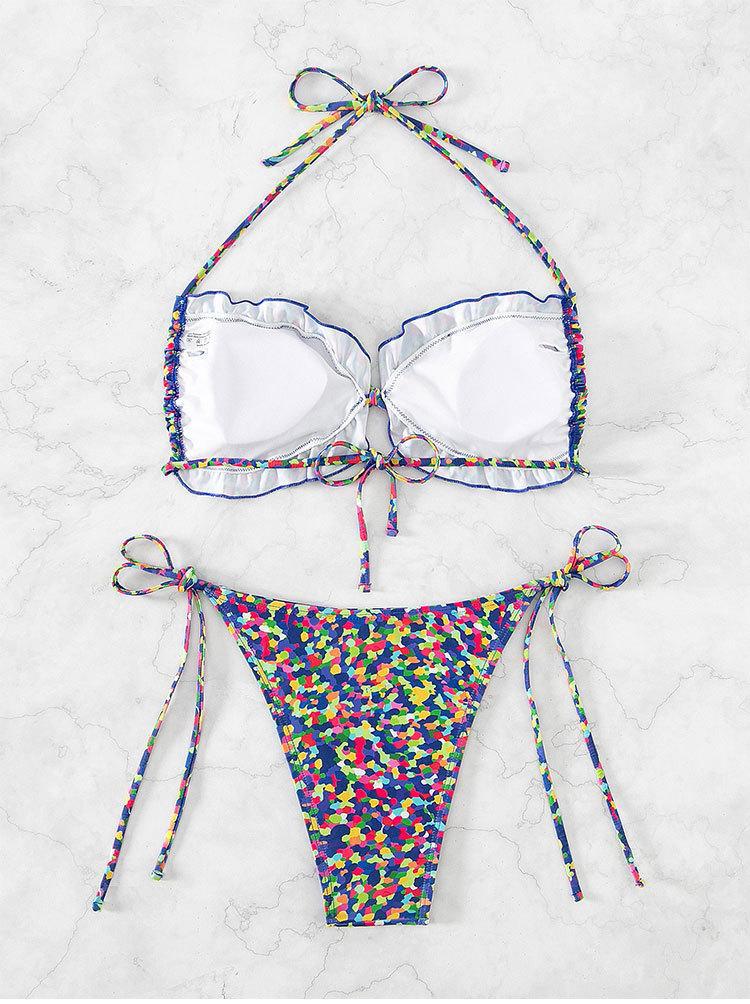Damen Push-Up-Bikini mit verstellbaren Trägern und farbenfrohem Muster Drune