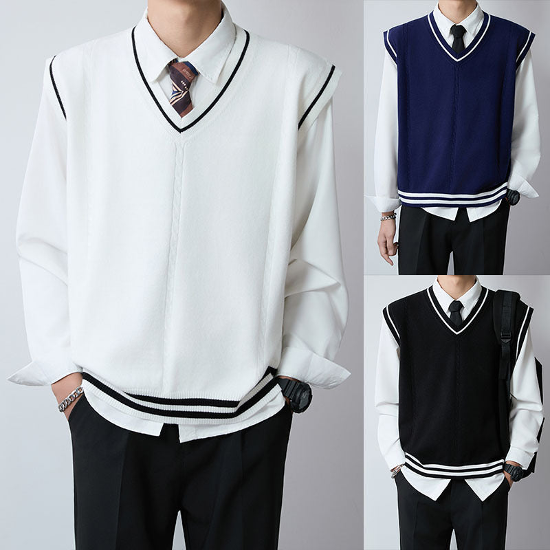 Herren Eleganter V-Ausschnitt Strickpullover mit Knopfleiste Drune