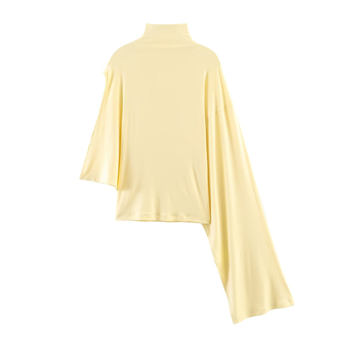 Damen Asymmetrisches Rollkragen-Shirt mit einarmigem Cape-Detail Drune