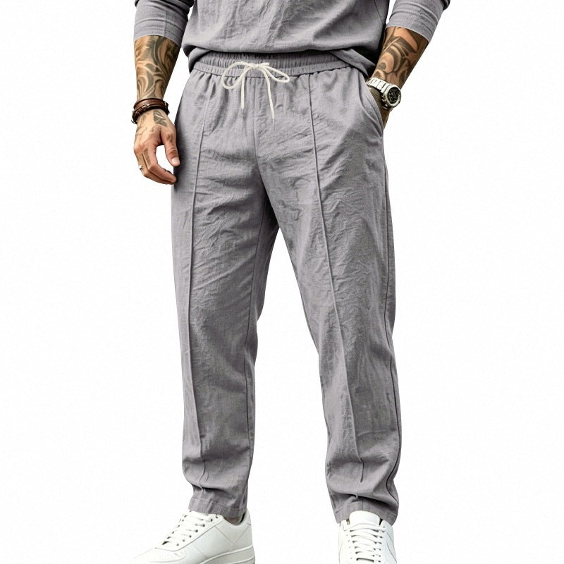 Herren Tapered-Freizeithose mit Tunnelzug, Bügelfalte und elastischem Saum Drune